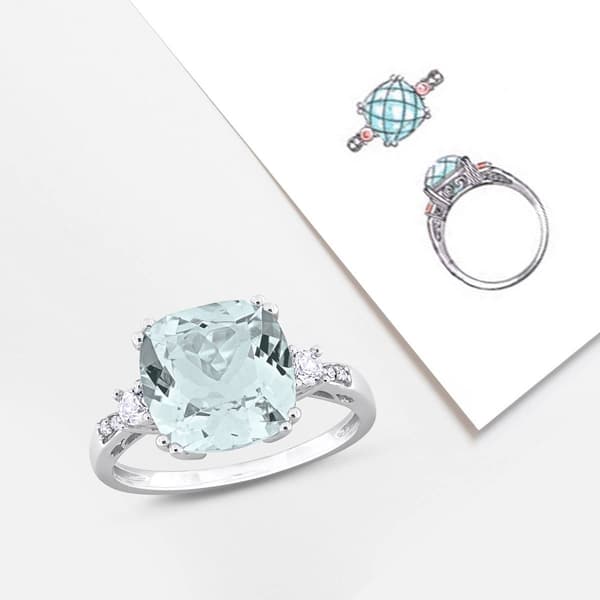 White Gold White Sapphire & Aquamarine Cocktail Ring w/ Diamonds