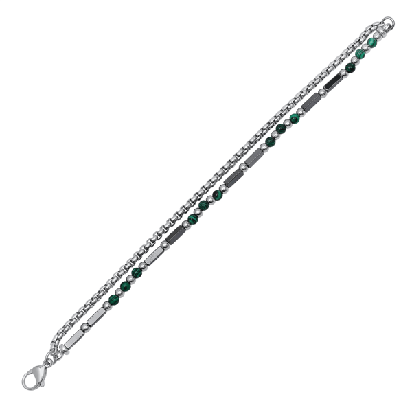 Mens Iron Saints Green Stone Chain Bracelet