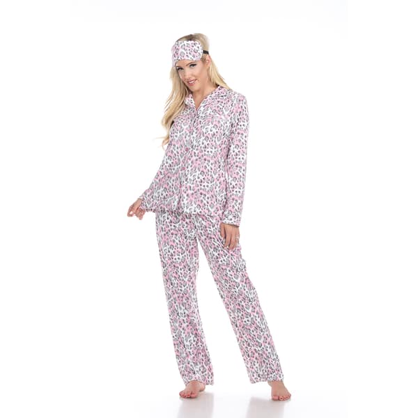 Womens White Mark 3pc. Grey Cheetah Pajama Set - image 