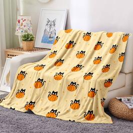 Spirit Linen Home&#8482; Velvet Halloween Cats/Pumpkin Throw Blanket
