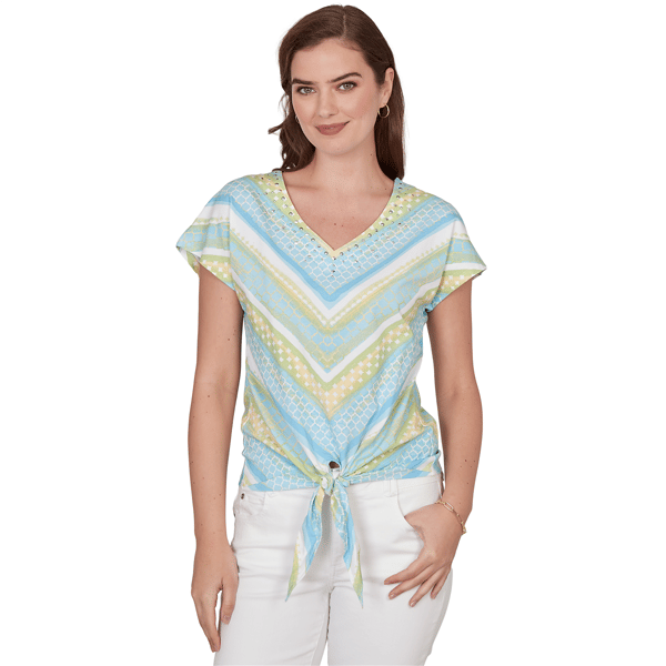 Womens Heart''s of Palm Aqua Fresh Printed Stretch Jersey Tie Fro