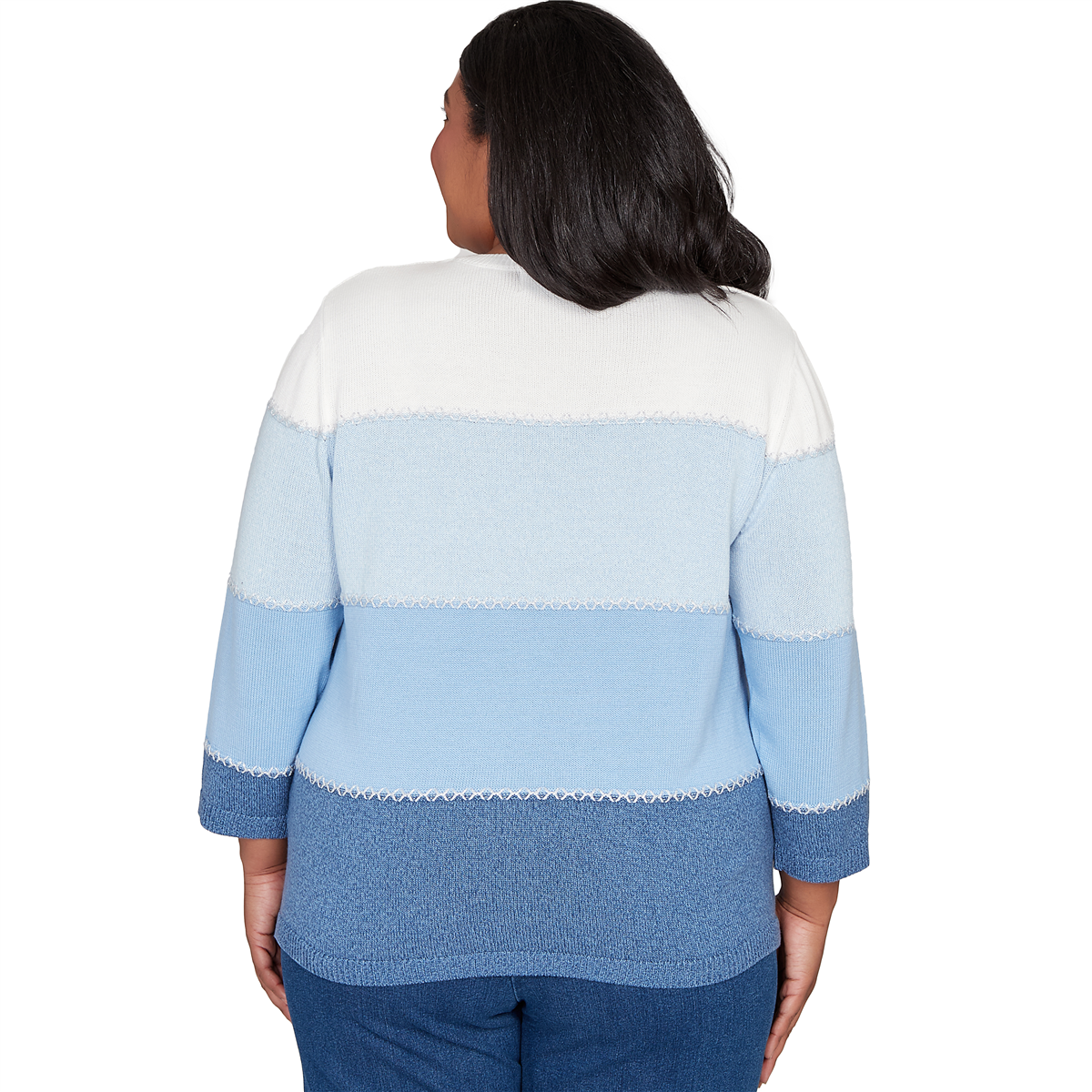 Plus Size Alfred Dunner Ann Arbor Color Block Lace Trim Sweater