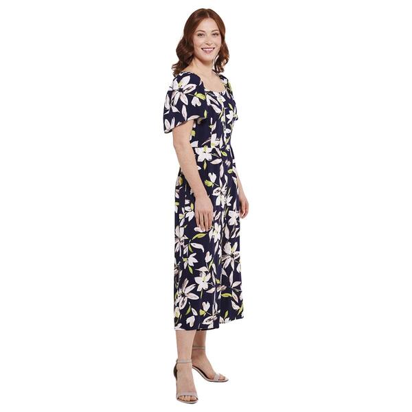Womens Luxology Short Sleeve Square Neck Floral Jumpsuit