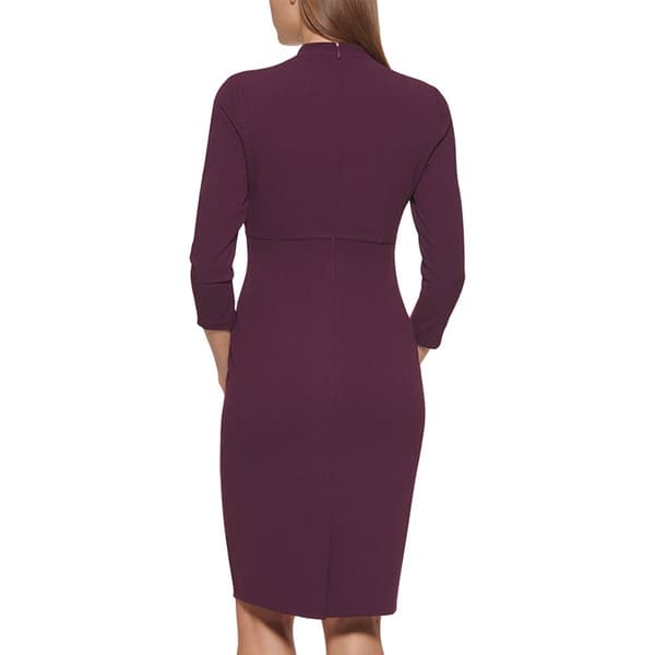 Womens Calvin Klein 3/4 Sleeve Split Neck Crepe Sheath Dress