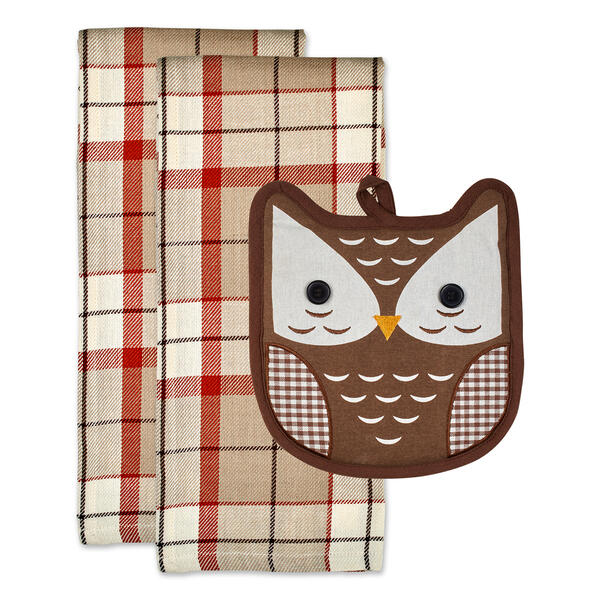 DII(R) Autumn Owl Potholder and Kitchen Towel Set Of 3 - image 