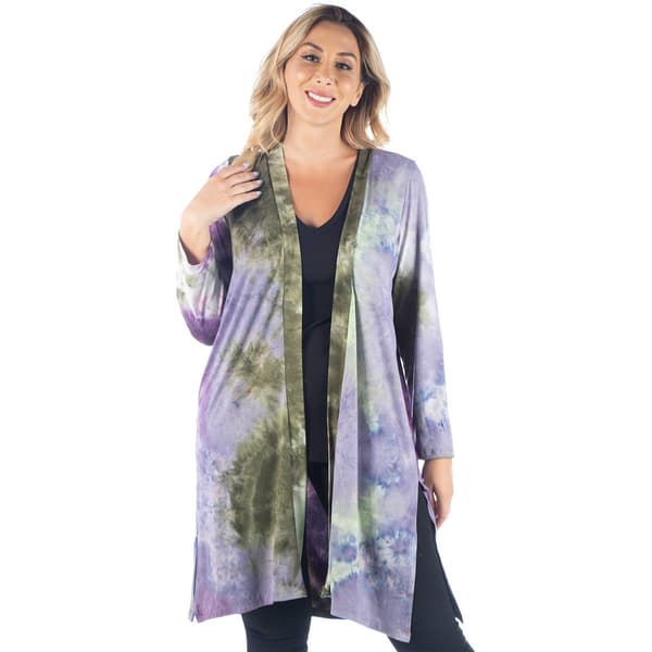 Plus Size 24/7 Comfort Apparel Tie Dye Print Open Cardigan - image 