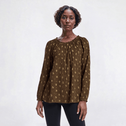 Womens Architect(R) Long Sleeve Floral Peasant Blouse - Cocoa