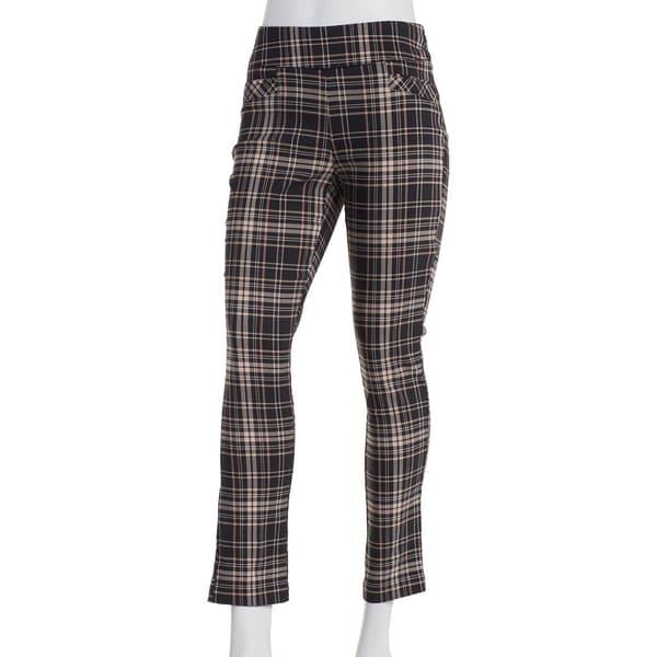 Juniors Joe B Plaid Millenium Side Slit Ankle Pants-Black
