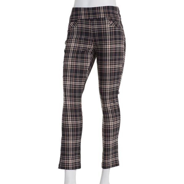 Juniors Joe B Plaid Millenium Side Slit Ankle Pants-Black - image 