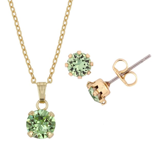 Gold Plated Peridot Crystal Pendant & Matching Stud Earring Set - image 