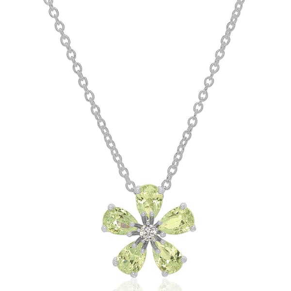 Simulated Green Flower Pendant Necklace - image 