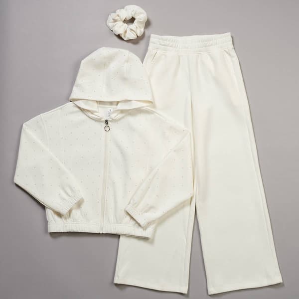 Girls (7-14) Yogalicious® Rhinestone Zip Up w/ Wide Leg Pants - image 