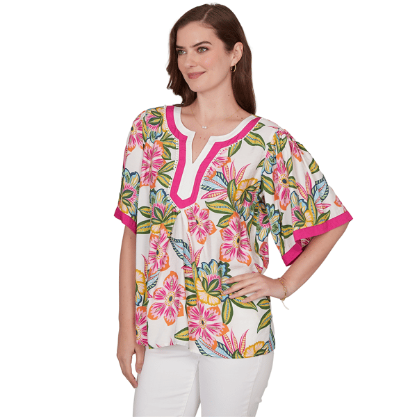 Womens Ruby Rd. Hothouse Florals Short Sleeve Tropical Blouse