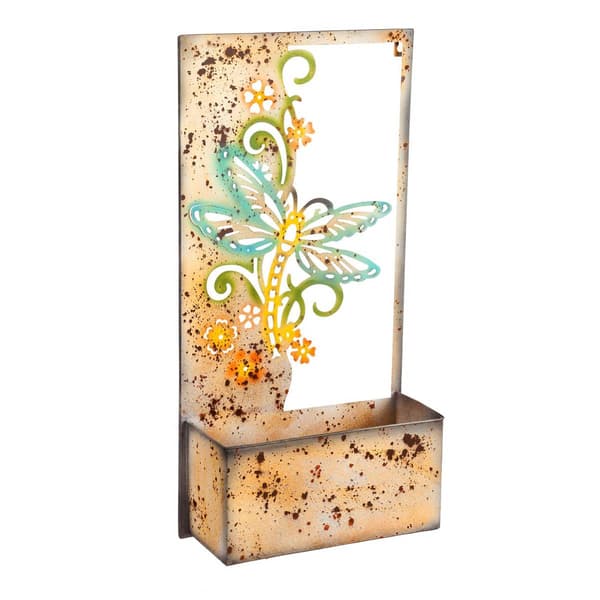 Evergreen Laser-Cut Metal Painted Dragonfly Plant Stand