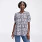 Womens Notations Short Puff Sleeve Abstract Bar Neck Blouse - image 1