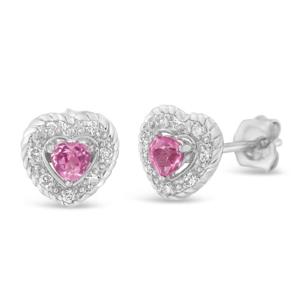 Gemstone Classics&#8482; Pink Sapphire & Diamond Heart Studs