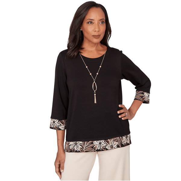 Womens Alfred Dunner Seville Bold Floral Border Trim Top With Ne - image 