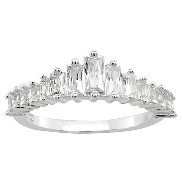 Marsala Fine Silver Plated & CZ Baguette Ring - image 