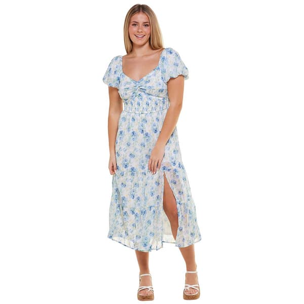 Juniors Trixxi Chiffon Puff Sleeve Twist Front Midi Dress - image 