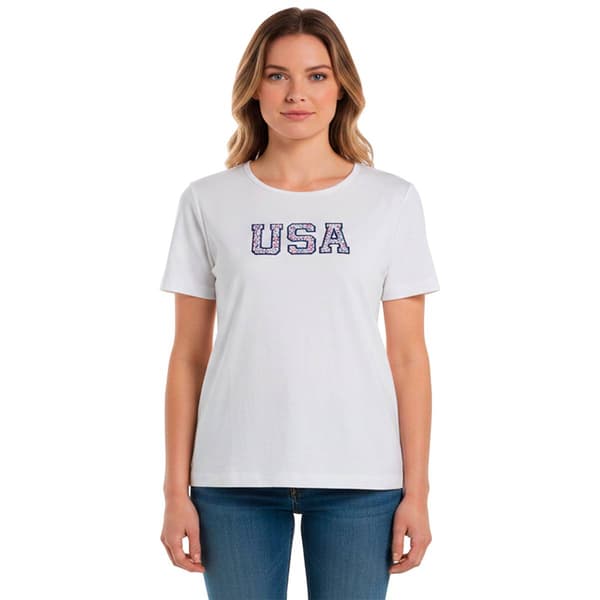 Plus Size Bonnie Evans Short Sleeve USA Floral Tee - image 