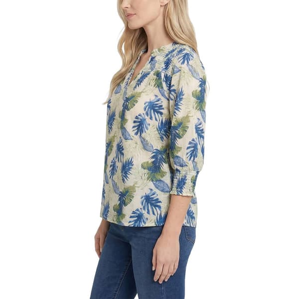 Womens NY Collection 3/4 Smock Sleeve Tropical Blouse
