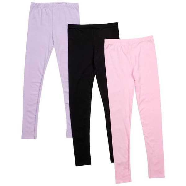 Girls (7-12) BTween® 3pk. Pink/Black/Lavender Solid Leggings