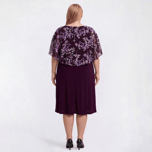 Plus Size Connected Apparel Leaf Poncho Shift Dress