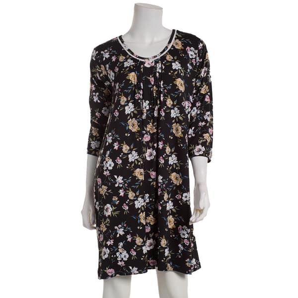 Womens Rene Rofe(R) 3/4 Sleeve Floral V-Neck Nightshirt