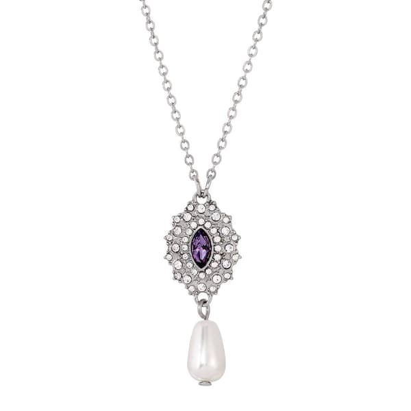 1928 Silver Tone Purple Starburst Pearl Necklace - image 