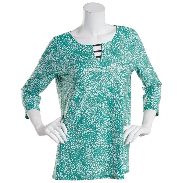 Petite Emily Daniels 3/4 Sleeve Foil Abstract Bar Neck Blouse