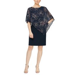 Petite SLNY Sleeveless Floral Asymmetric Overlay Dress