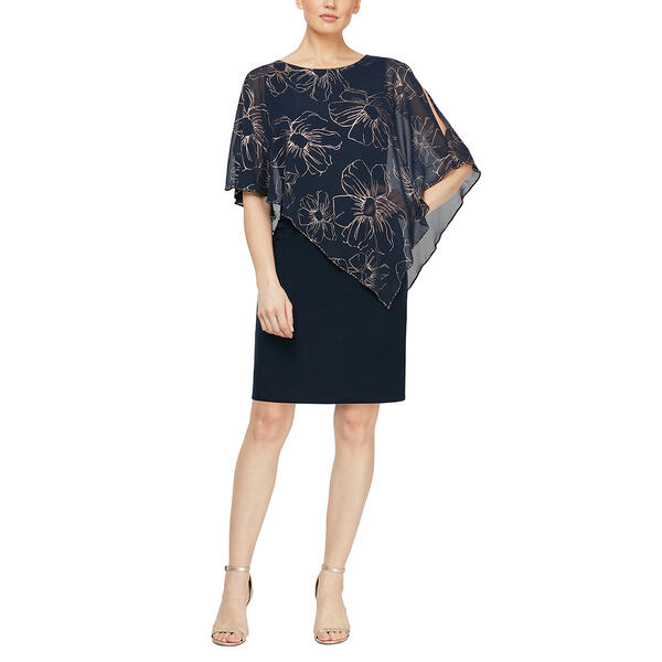 Petite SLNY Sleeveless Floral Asymmetric Overlay Dress - image 
