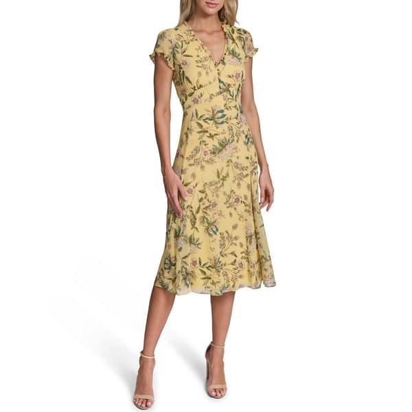 Womens Tommy Hilfiger Cap Sleeve V Neck Print Chiffon Midi Dress - image 