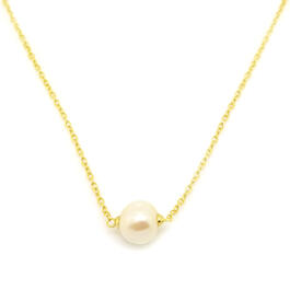 Gold Over Sterling Silver & Round Pearl Necklace