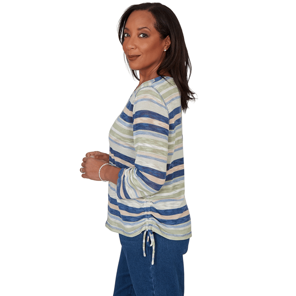 Petite Alfred Dunner Indigo Girls Splice Stripe Sweater