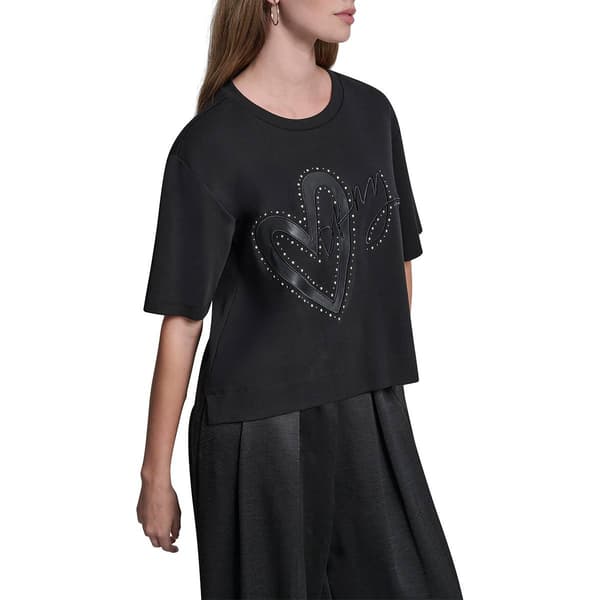 Womens DKNY Short Sleeve Heart with Script Logo Tee