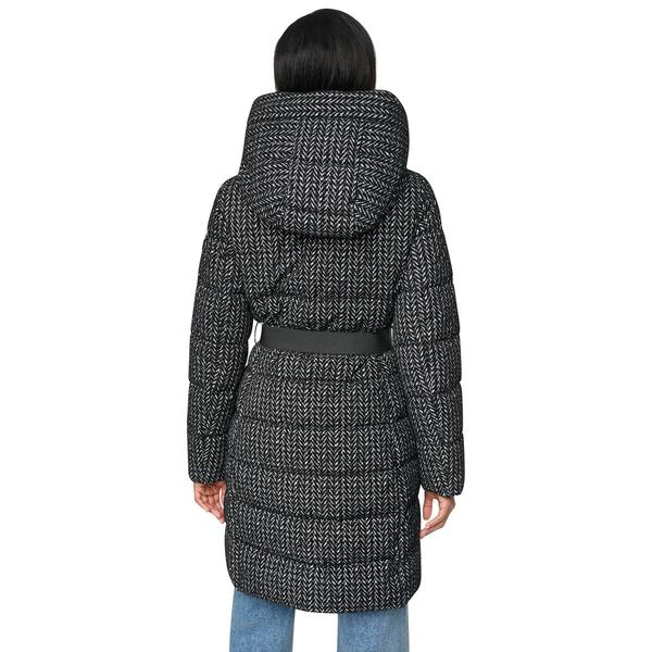 Womens DKNY Herringbone Heavyweight Puffer Jacket with Belt
