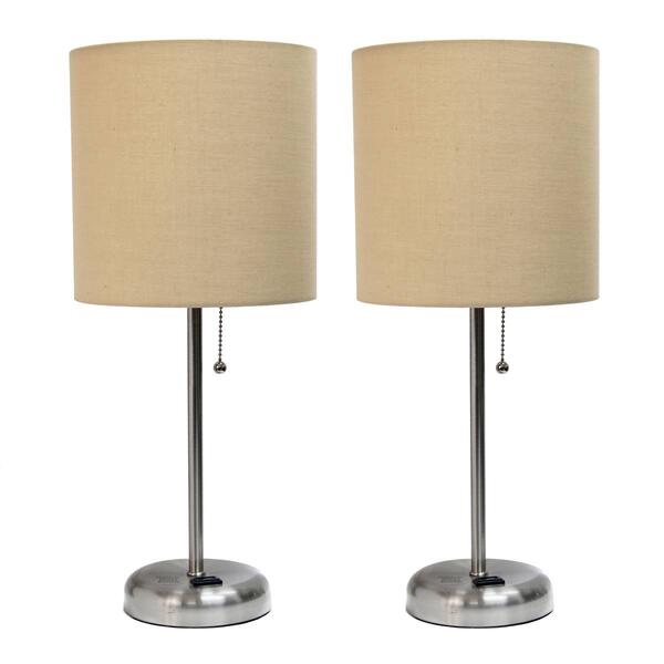 LimeLights Brush Steel Lamp w/Charging Outlet/Tan Shade-Set of 2 - image 