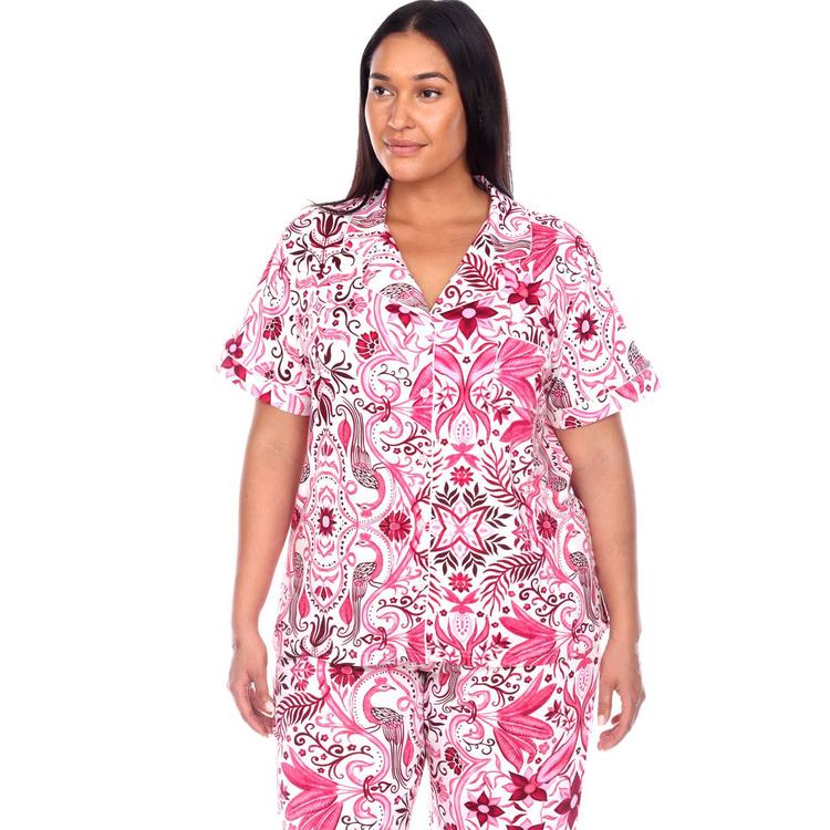 Plus Size White Mark 2pc. Short Sleeve Tropical Pajama Set
