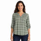 Womens Notations 3/4 Sleeve Plaid Pleat Blouse - Sage - image 1