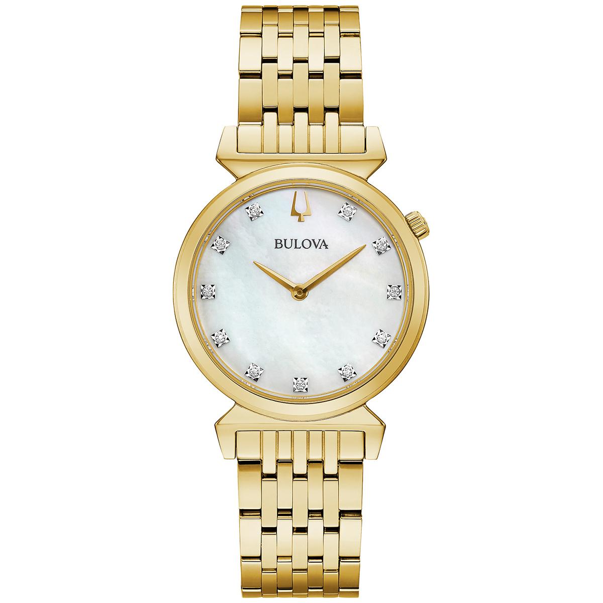 Womens Bulova Goldtone Diamond Accent Dial Bracelet Watch- 97P149