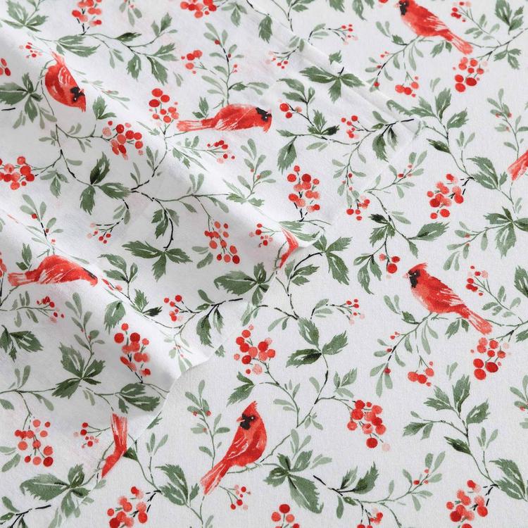 Laura Ashley Jolly Cardinals Cotton Flannel Sheet Set