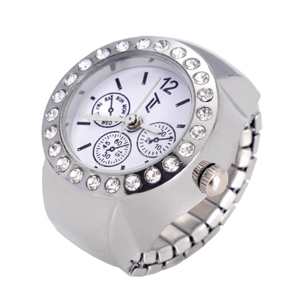 Womens Silver-Tone White Chronograph Dial Ring Watch - RWCHRBV-02