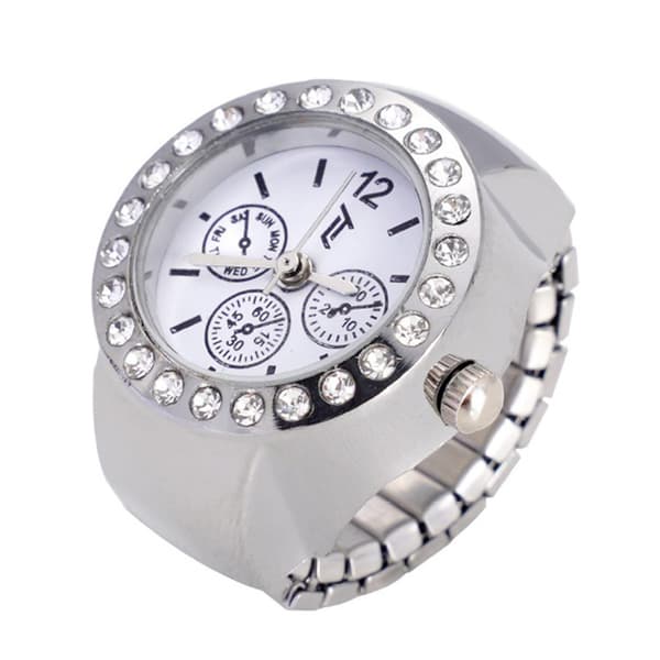 Womens Silver-Tone White Chronograph Dial Ring Watch - RWCHRBV-02