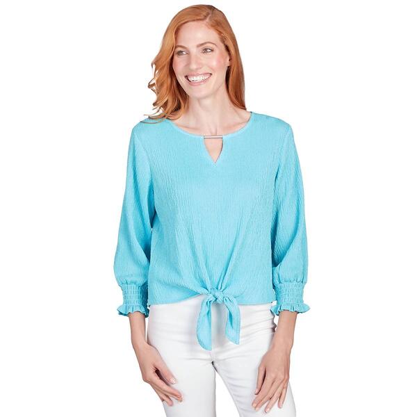 Womens Ruby Rd. Garden Variety Solid Bar Bead Tie Front Tee - image 