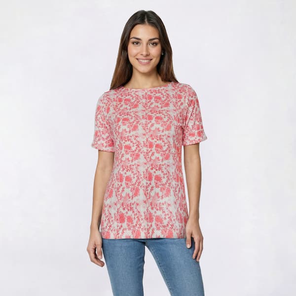 Womens Hasting & Smith Elbow Sleeve Painterly Floral Tonal Tee