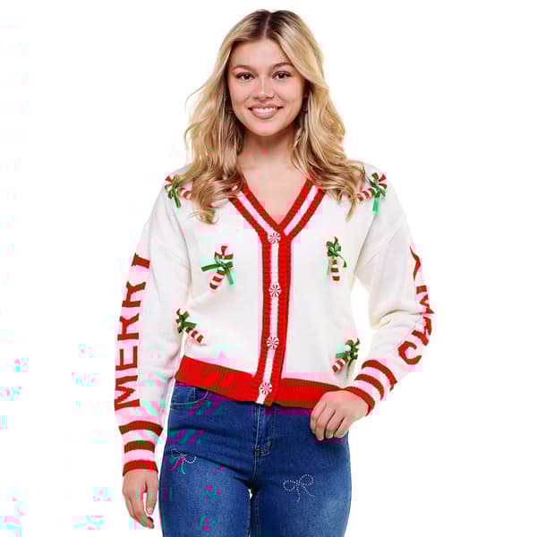 Juniors No Comment Candy Cane Cardigan
