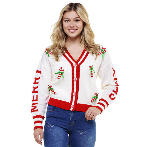Juniors No Comment Candy Cane Cardigan - image 