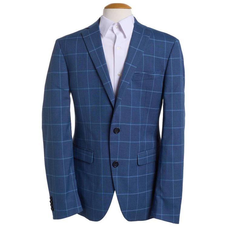 Mens Savile Row Plaid Suit Jacket - Dark Blue