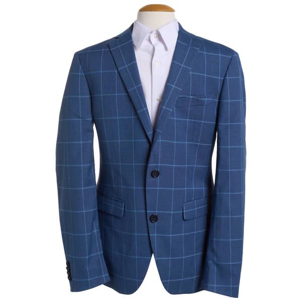 Mens Savile Row Plaid Suit Jacket - Dark Blue